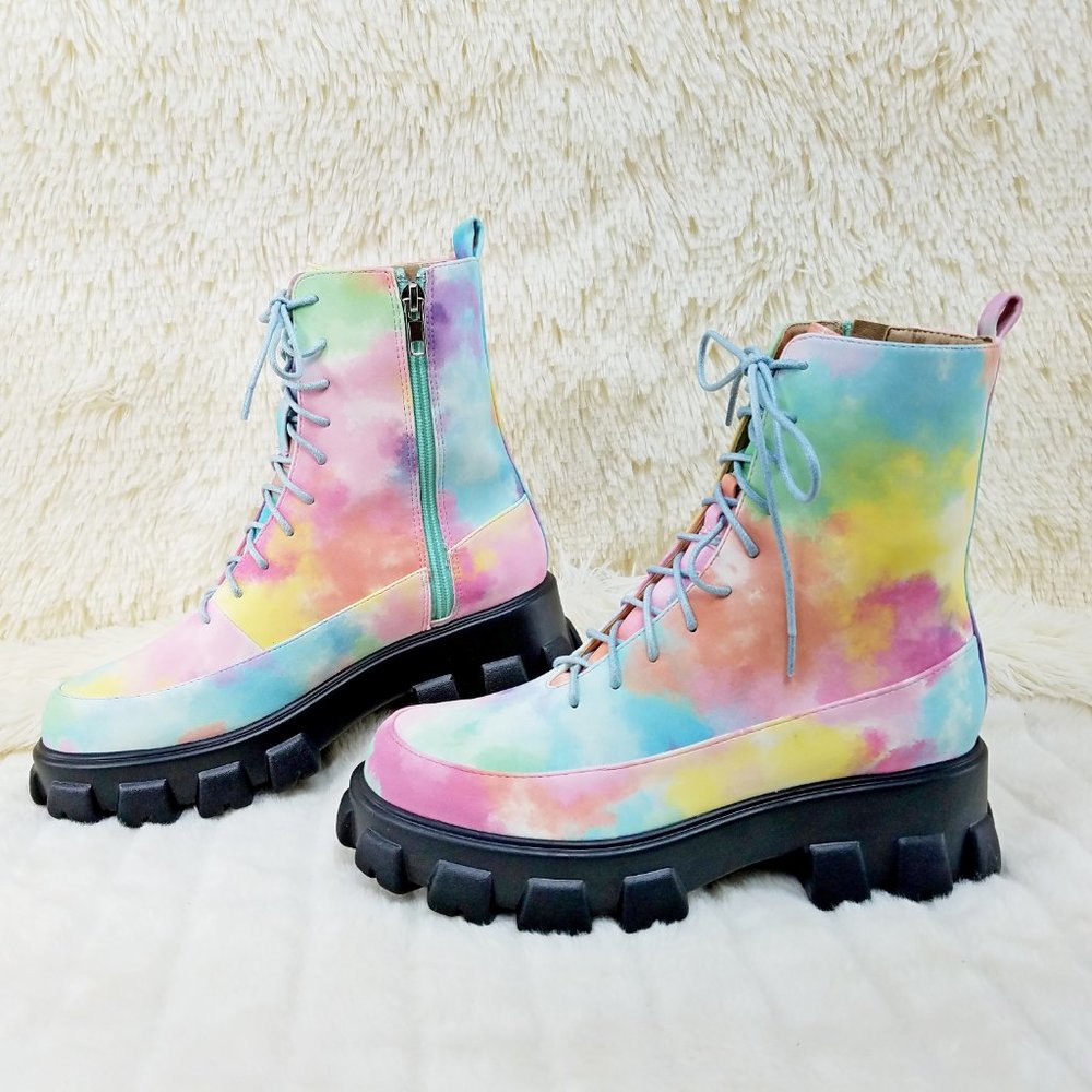 Girl Issues Pastel Tie Dye Platform Combat Boots